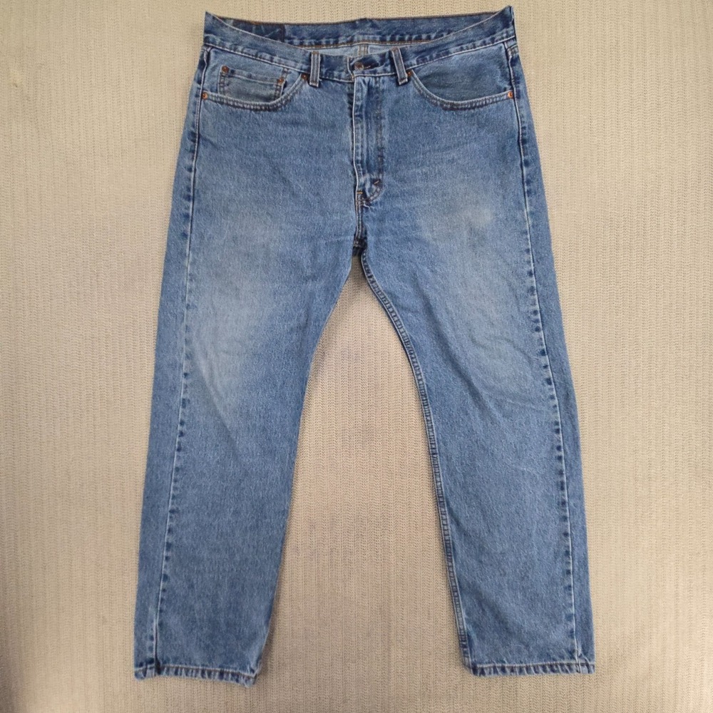 Levis 505 Jeans Mens 38x30 Light Wash Blue Straight Leg Denim Pants Classic Fit